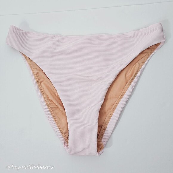 J.Crew Women's Light Pink High Rise Ribbed Bikini Bottoms Size Medium NWT - Picture 1 of 10